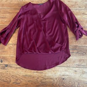 Maroon wrap blouse with tie sleeves
